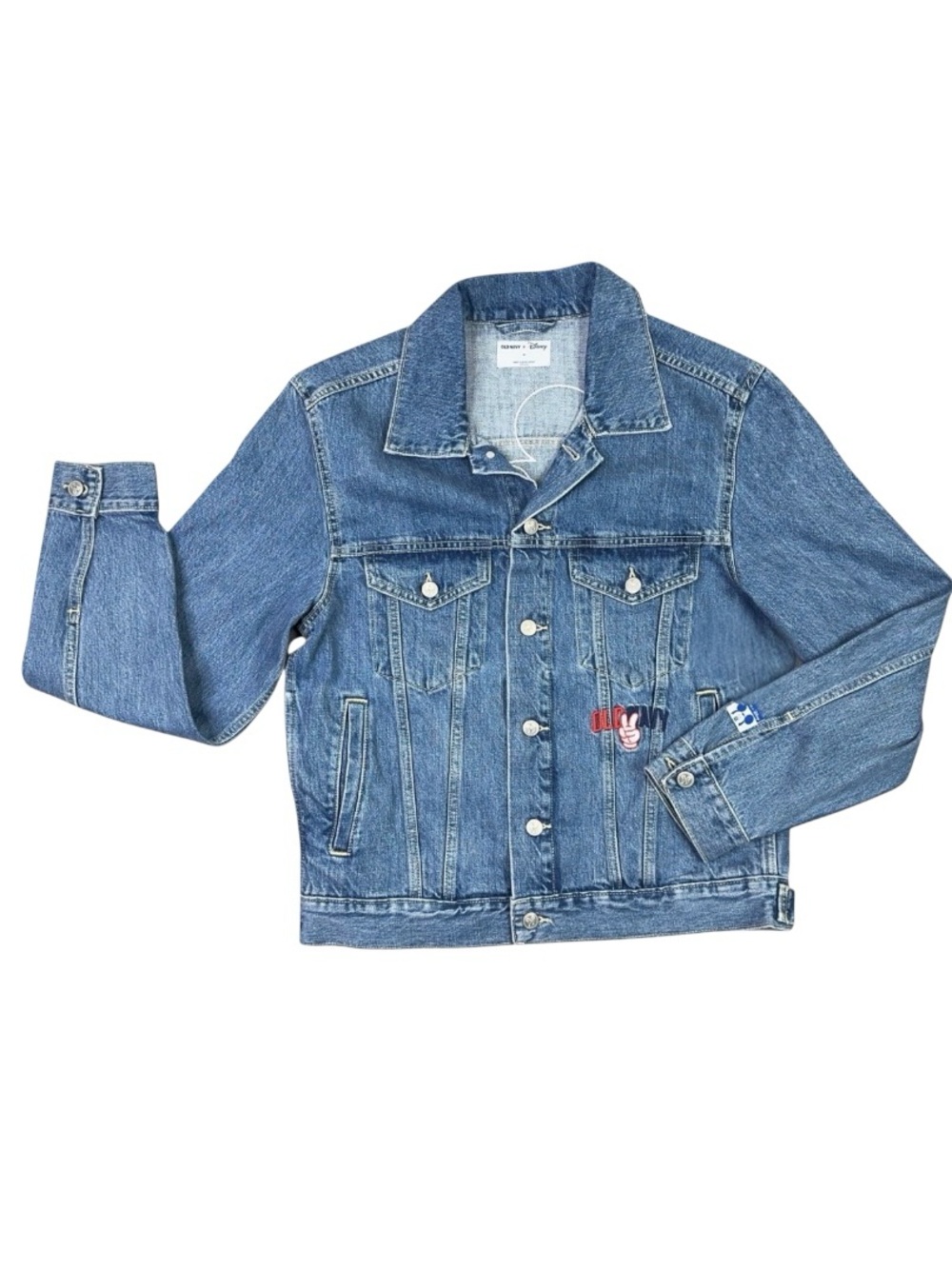 Old Navy Disney Mickey Mouse Denim Jacket Medium Wash Embroidered Large NWT